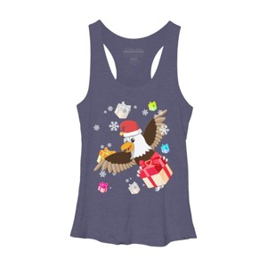 Women's Design By Humans Santa American Bald Eagle Christmas T-Shirt By thebeardstudio Racerback Tank Top - 1 of 3