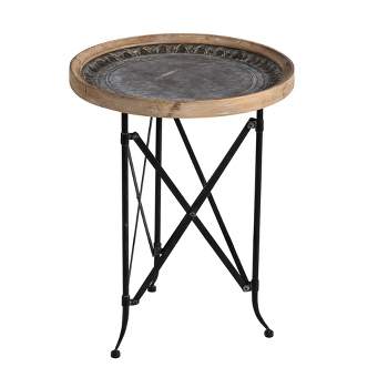 Classic Vintage Wood and Metal Round Side Table Natural/Black - A&B Home