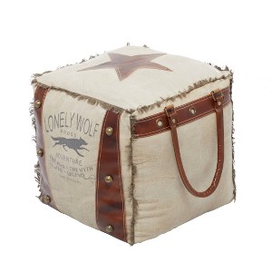 Rustic Leather and Canvas Foot Stool Ottoman - Olivia & May - 1 of 4