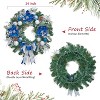 24 Inch Prelit Christmas Wreath, Blue Silver Xmas Wreath with 20 LED Lights, Ball Ornaments, Pine Cone for Fireplace Window Indoor Outdoor Decoration - 3 of 4