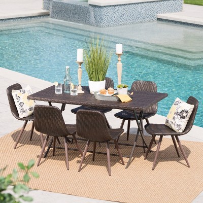 Lrya 7pc Wicker Dining Set - Brown - Christopher Knight Home