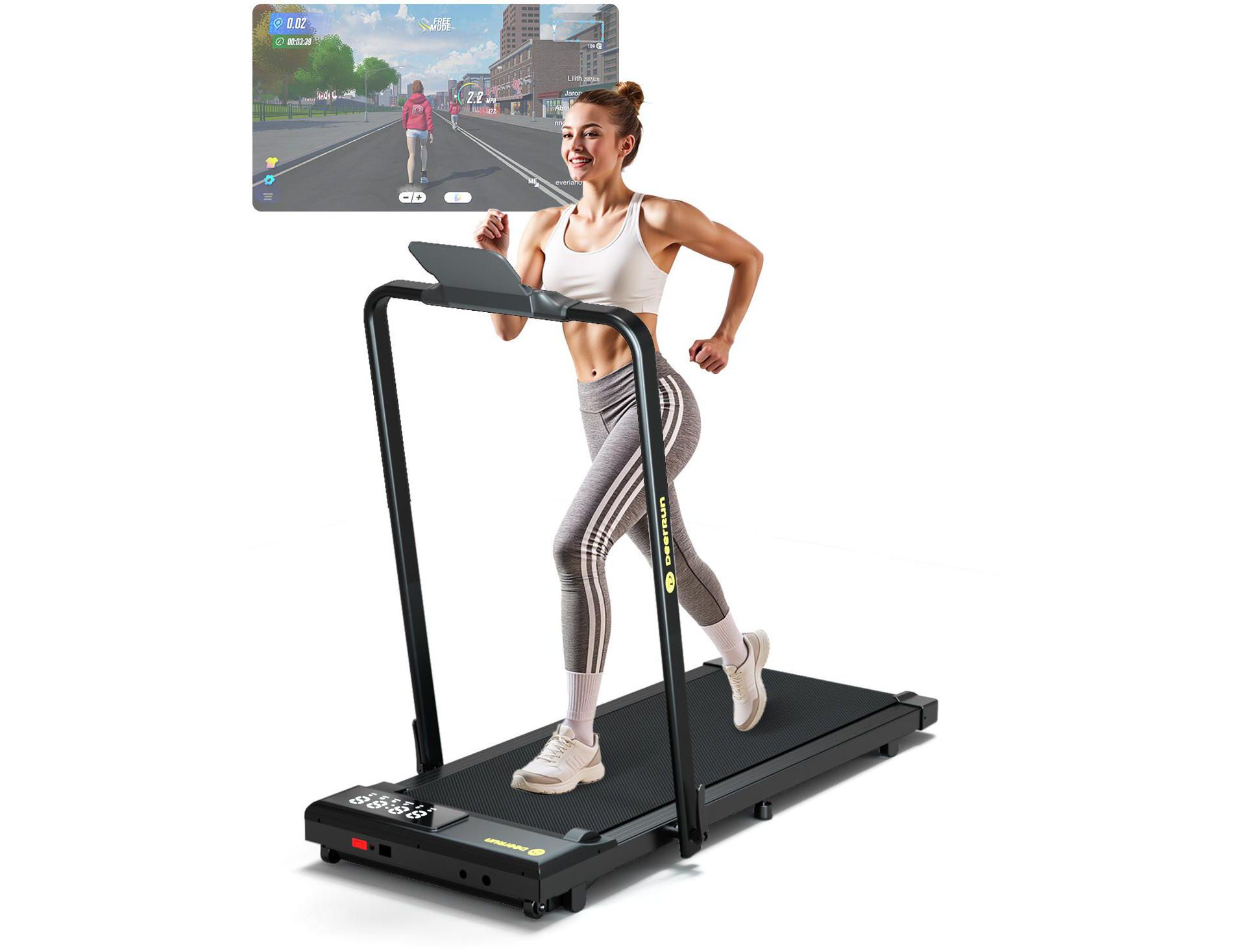 DeerRun 3 in 1 Walking Pad Treadmill, 300 Weight Capacity Foldable Treadmill, 3.0HP Low Noise Under Desk Treadmills for Home Office(Black)