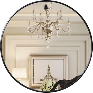 Modern Round Black Metal Bathroom Vanity Mirror – Wall Mounted - 1 of 4