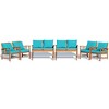 Costway 8PCS Wooden Patio Furniture Set Table Sofa Chair Cushioned Garden Turquoise - 2 of 4
