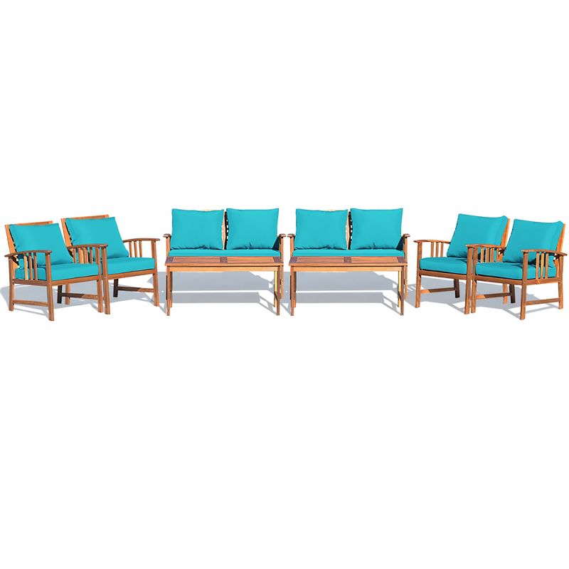 Costway 8PCS Wooden Patio Furniture Set Table Sofa Chair Cushioned Garden Turquoise, 2 of 11
