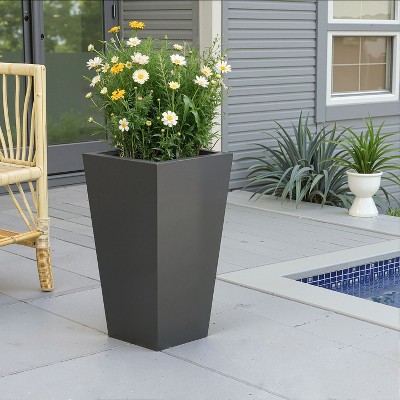 Metal Tapered Planter – Large Outdoor & Indoor Garden Plant Pot with Drainage Hole and Rubber Plug, Stylish Burnished Grey Finish for Home and Patio
