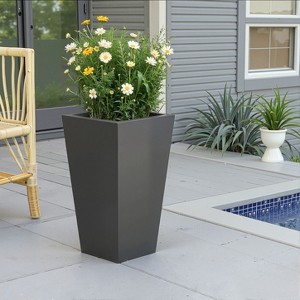 Metal Tapered Planter – Large Outdoor & Indoor Garden Plant Pot with Drainage Hole and Rubber Plug, Stylish Burnished Grey Finish for Home and Patio - 1 of 4