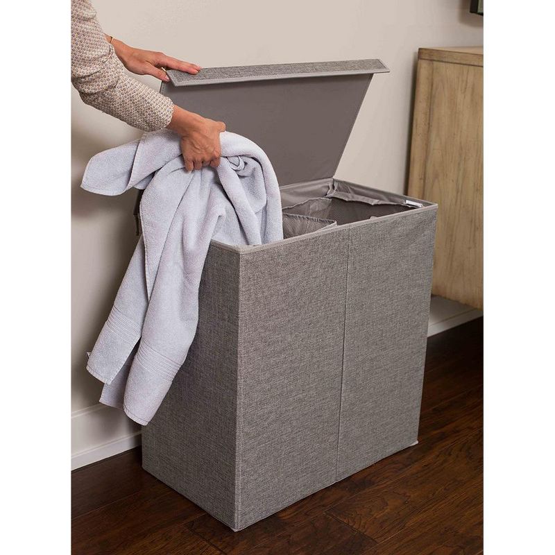 BirdRock Home Double Linen Laundry Hamper with Lid and Removable Liners - Grey, 3 of 8
