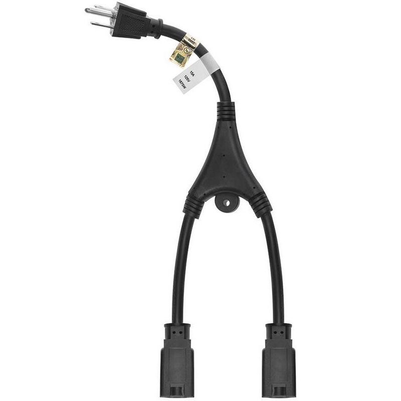 Monoprice Power Cord Splitter Cable - 1.17 Feet - Black | NEMA 5-15P to 2x NEMA 5-15R, 14AWG, 15A, 3 of 6