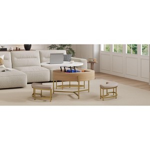 Okak Round 2-Tier Lift-Top CoffeeTable with Storage & 3 Ottoman, Mid Century Center Tables for Living Room Small Space - 1 of 4