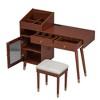 Gulches Modern Makeup Vanity Desk with Drawers, Cabinet & Charging Port, Space-saving Dressing Table Set with Stool for Small Places, Walnut - 2 of 4