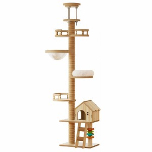 BABYYER 48.8" Cat Tree, Wood Cat Tower with Sisal-Covered Scratching Posts and Top Perch, Cat Condo with Acrylic Hammock for Indoor Cats - 1 of 4