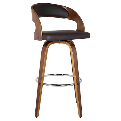 26" Shelly Counter Height Barstool - Walnut - Brown Faux Leather - Armen Living