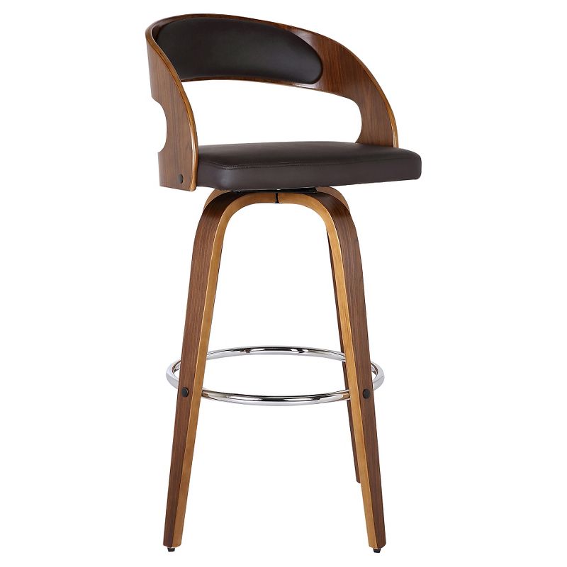 26&#34; Shelly Counter Height Barstool - Walnut - Brown Faux Leather - Armen Living, 1 of 13
