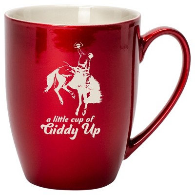 100 North Bucking Bronco 10 Ounce Cardinal Red Metallic Finish, Comfortably Fits Your Hands, New Bone China Coffee Tea Cup Mug, A Little Cup Of Giddy