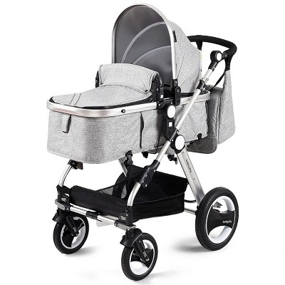 Costway Folding Aluminum Infant Baby Stroller Kids Carriage Pushchair W/ Diaper Bag Gray