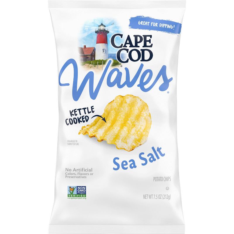 Cape Cod Potato Chips Wavy Cut Sea Salt Kettle Chips - 7.5oz, 1 of 8