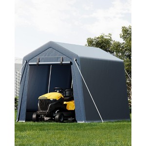 Outdoor Storage Shed 7x10FT, Heavy Duty Waterproof Shed with Floor - Portable Metal Carport with 2 Roll-Up Doors for Motorcycle, Tools - 1 of 4