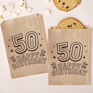 Big Dot of Happiness Adult 50th Birthday Kraft Brown Paper Treat Bags, Birthday Individual Greaseproof Brown Paper Sandwich Cookie Bags - 25 Count - 1 of 4