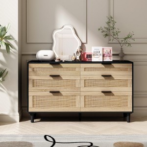 CAVINAS 51/59 Inch Rattan Dresser with 6 Drawers,Dressers & Chest of Drawers with Metal Handle for Bedroom,Hallway,Living Room - 1 of 4