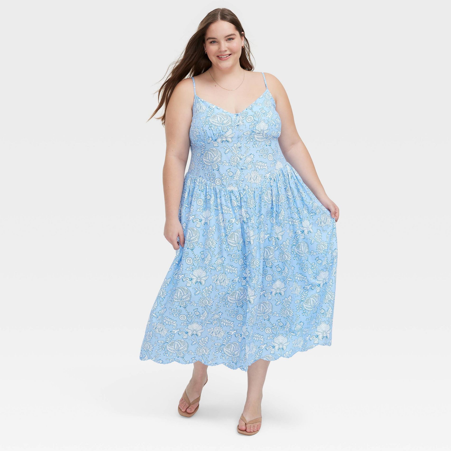 Women's Floral Vines Drop Waist Midi A-Line Dress Blue - Roller Rabbit x Target