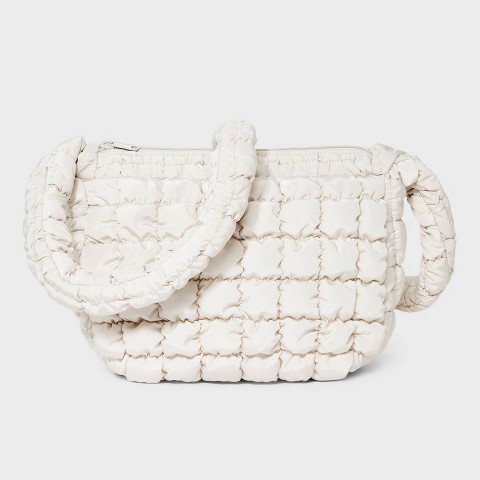 Wild Fable Puffer Crossbody Handbag - Wild Fable™ Cream: Softside, Woven, Single Strap, Zip Closure