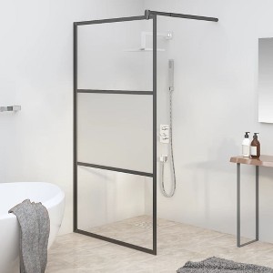 vidaXL Walk-in Shower Wall 39.4"x76.8" Half Frosted ESG Glass Black - 1 of 4
