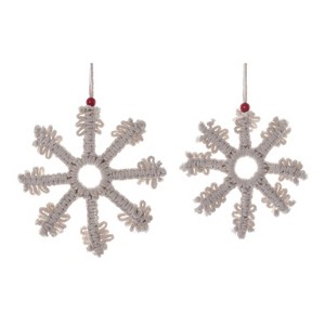 Transpac Polyester 9.8 in. Beige Christmas Macrame Hanging Snowflake Set of 2 - 1 of 4
