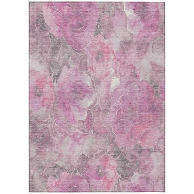 HomeRoots 5' X 8' Pink And Gray Floral Washable Indoor Outdoor Area Rug