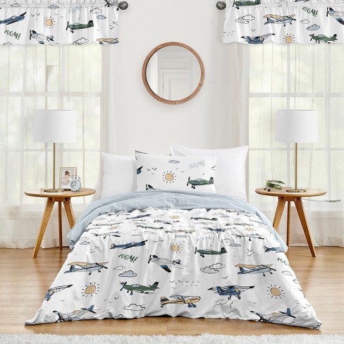 Pottery outlets barn kids full queen duvet cover with two shams vintage airplanes blue