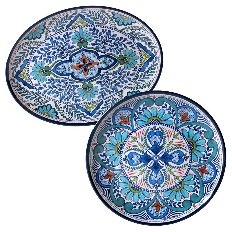 Certified International Talavera by Nancy Green Melamine Set of 2 Serving Platters Blue, 1 of 5