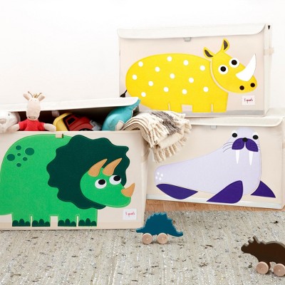Purple and Beige Animal Print Toy Chest with Handles