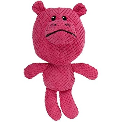goDog Checkers Hippo Squeaky Plush Dog Toy, Chew Guard Technology - Pink, Large