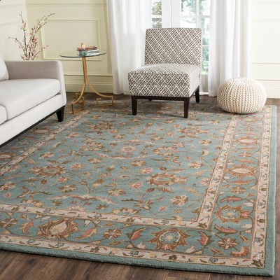 Handmade Blue Wool Rectangular Tufted Area Rug