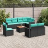 vidaXL 9 Piece Patio Sofa Set with Cushions Poly Rattan - Black Table + 3x Middle + 1x Corner - 2 of 4