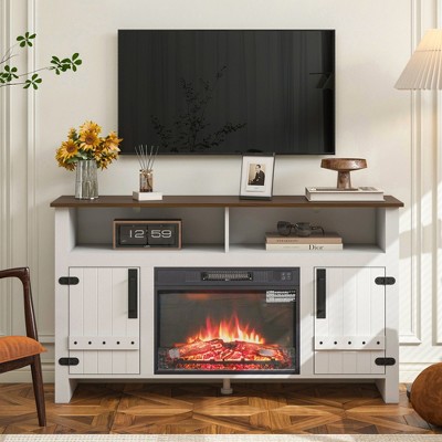 LOVSON Media Console, Entertainment Center, Storage Cabinet with Electronic Fireplace and Remote Control with Infrared Heating Technology, White