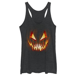 Women's Lost Gods Evil Pumpkin Face Racerback Tank Top - 1 of 4
