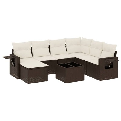 vidaXL 8 Piece Patio Sofa Set with Cushions Poly Rattan - Brown and Cream Without Table