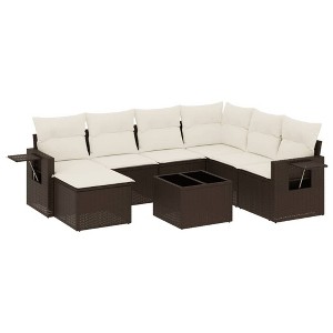 vidaXL 8 Piece Patio Sofa Set with Cushions Poly Rattan - Brown and Cream Without Table - 1 of 4