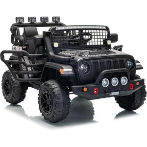24V Ride on Car for Kids, 2-Seater Electric Truck with Parent Remote Control, 4 Max MPH, LED Lights & Music, Black - 1 of 4