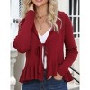 Women's Peplum Cardigan Sweater - Tie Front Collared Long Sleeve Knit Cardigan, Ruffle Hem Warm - 3 of 4