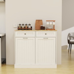 Tilt-Out Trash Cabinet with 2 Drawers and Dual Compartments, Kitchen Storage Cabinet for Trash, Recycling, Laundry or Entryway-Tanpinhause - 1 of 4