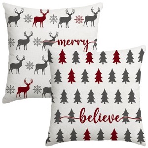 Christmas Pillow Covers 18x18 inch Set of 2, Farmhouse Xmas Trees Moose Believe Throw Pillow Covers - 1 of 4