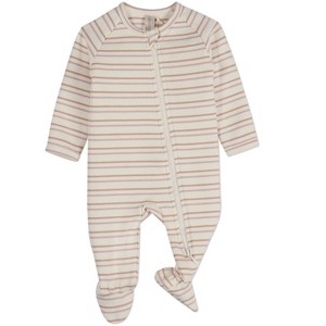 MiniMoi Baby and Toddler "Soft Stripe" Cotton Rich 2 Way Zipper Footie Lilac 3 Months - 1 of 3