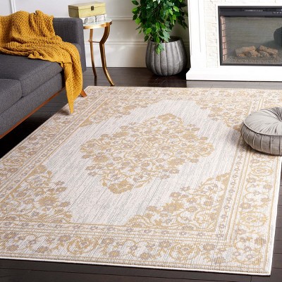 Ivory Bloom Motif Stain-Resistant Wool Area Rug