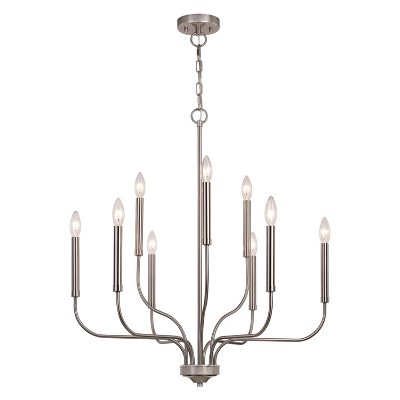 VAXCEL Harris 9 Light Candelabra Satin Nickel Candle Chandelier