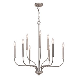 VAXCEL Harris 9 Light Candelabra Satin Nickel Candle Chandelier - 1 of 4