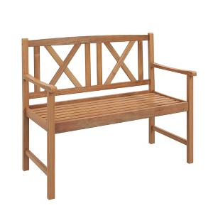 Costway 2-Person Bench  Patio Acacia Wood Outdoor Loveseat Chair Garden Natural - 1 of 4