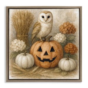 Stupell Industries Autumn Harvest Owl & Jack-o-Lantern Floating Frame Canvas Art - 1 of 4