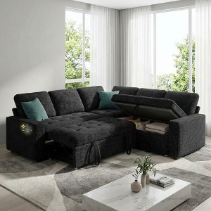 Dyonery 5-Seat Modular Sectional Sofa Bed for Small Spaces, L-Shaped Couch with Pull Out Bed, Storage, USB Ports & Recliner - 1 of 4